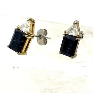 Vintage 1970's Onyx and Crystal Geometric Earrings
